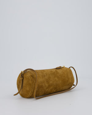 Miu Miu Beige Suede Barrel Bag with Gold Hardware