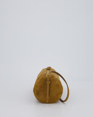 Miu Miu Beige Suede Barrel Bag with Gold Hardware