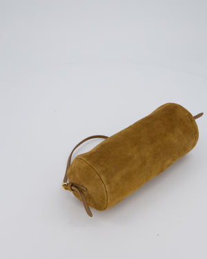 Miu Miu Beige Suede Barrel Bag with Gold Hardware