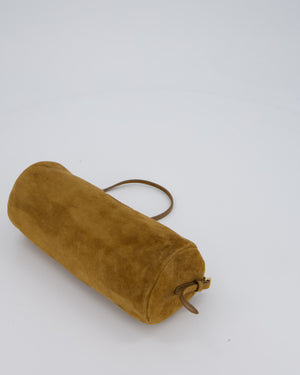 Miu Miu Beige Suede Barrel Bag with Gold Hardware
