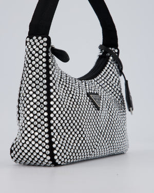 Prada Re-Edition 2000 Black and Silver Crystal Bag in Satin