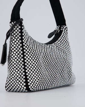Prada Re-Edition 2000 Black and Silver Crystal Bag in Satin