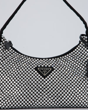 Prada Re-Edition 2000 Black and Silver Crystal Bag in Satin