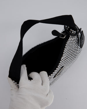 Prada Re-Edition 2000 Black and Silver Crystal Bag in Satin