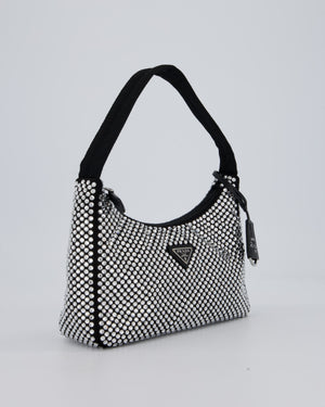 Prada Re-Edition 2000 Black and Silver Crystal Bag in Satin