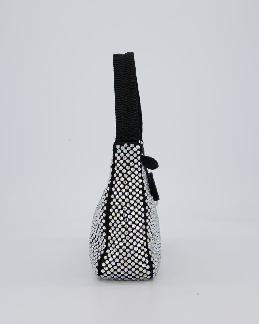 Prada Re-Edition 2000 Black and Silver Crystal Bag in Satin