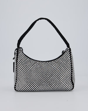 Prada Re-Edition 2000 Black and Silver Crystal Bag in Satin