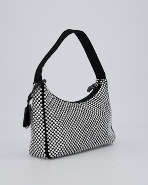 Prada Re-Edition 2000 Black and Silver Crystal Bag in Satin