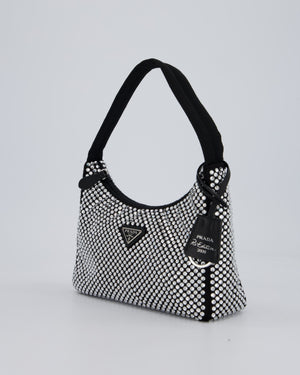 Prada Re-Edition 2000 Black and Silver Crystal Bag in Satin