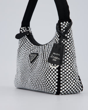 Prada Re-Edition 2000 Black and Silver Crystal Bag in Satin