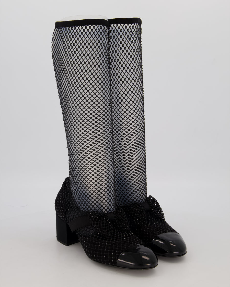 Chanel Black Diamante Bow CC Boots Size EU 40
