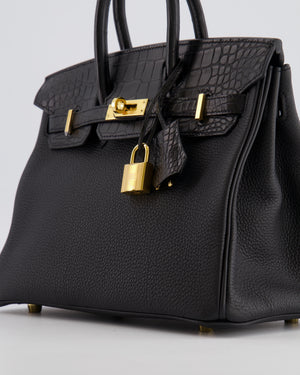 *VERY HOT* Hermès Birkin 25 Touch Bag in Noir Togo Leather and Matte Alligator Mississippiensis with Gold Hardware