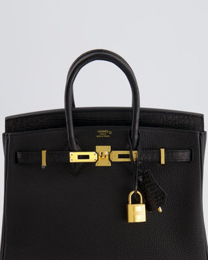 *VERY HOT* Hermès Birkin 25 Touch Bag in Noir Togo Leather and Matte Alligator Mississippiensis with Gold Hardware
