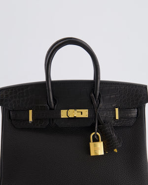 *VERY HOT* Hermès Birkin 25 Touch Bag in Noir Togo Leather and Matte Alligator Mississippiensis with Gold Hardware