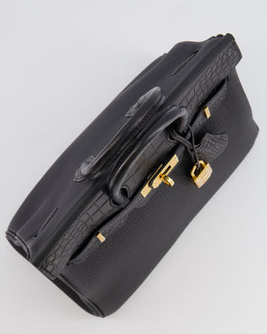 *VERY HOT* Hermès Birkin 25 Touch Bag in Noir Togo Leather and Matte Alligator Mississippiensis with Gold Hardware