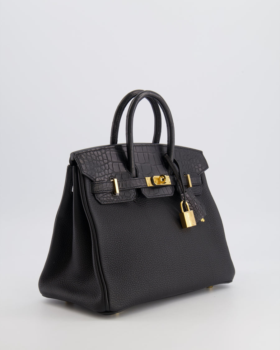 *VERY HOT* Hermès Birkin 25 Touch Bag in Noir Togo Leather and Matte Alligator Mississippiensis with Gold Hardware