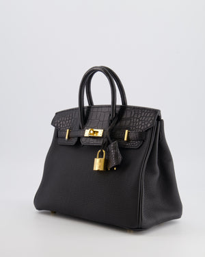 *VERY HOT* Hermès Birkin 25 Touch Bag in Noir Togo Leather and Matte Alligator Mississippiensis with Gold Hardware