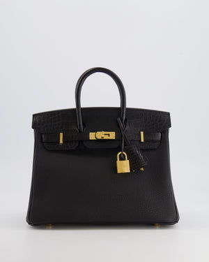 *VERY HOT* Hermès Birkin 25 Touch Bag in Noir Togo Leather and Matte Alligator Mississippiensis with Gold Hardware