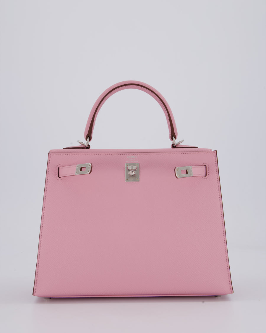 *SUPER HOT* Hermès Kelly 25 Sellier Bag in Mauve Sylvestre Epsom Leather with Palladium Hardware
