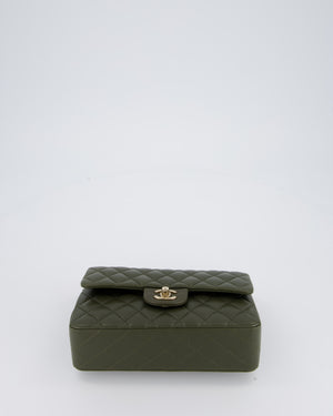 *HOT* Chanel Olive Green Small Classic Double Flap Bag in Lambskin Leather with Champagne Gold Hardware
