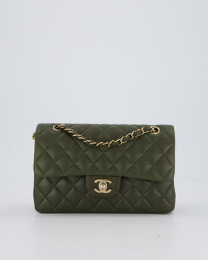 *HOT* Chanel Olive Green Small Classic Double Flap Bag in Lambskin Leather with Champagne Gold Hardware