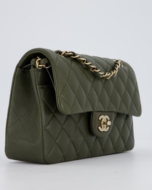 *HOT* Chanel Olive Green Small Classic Double Flap Bag in Lambskin Leather with Champagne Gold Hardware
