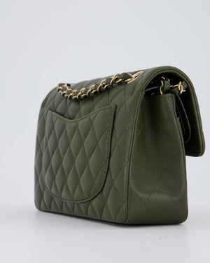 *HOT* Chanel Olive Green Small Classic Double Flap Bag in Lambskin Leather with Champagne Gold Hardware