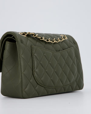 *HOT* Chanel Olive Green Small Classic Double Flap Bag in Lambskin Leather with Champagne Gold Hardware