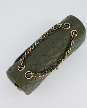 *HOT* Chanel Olive Green Small Classic Double Flap Bag in Lambskin Leather with Champagne Gold Hardware