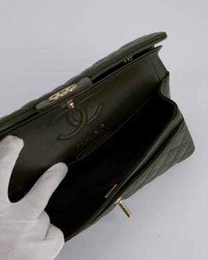 *HOT* Chanel Olive Green Small Classic Double Flap Bag in Lambskin Leather with Champagne Gold Hardware