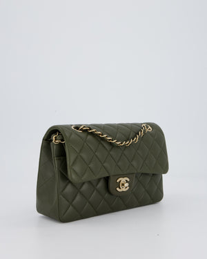 *HOT* Chanel Olive Green Small Classic Double Flap Bag in Lambskin Leather with Champagne Gold Hardware