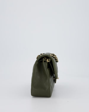 *HOT* Chanel Olive Green Small Classic Double Flap Bag in Lambskin Leather with Champagne Gold Hardware