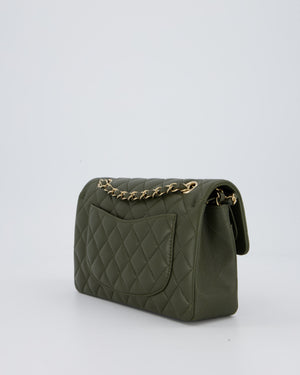 *HOT* Chanel Olive Green Small Classic Double Flap Bag in Lambskin Leather with Champagne Gold Hardware