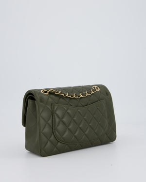 *HOT* Chanel Olive Green Small Classic Double Flap Bag in Lambskin Leather with Champagne Gold Hardware