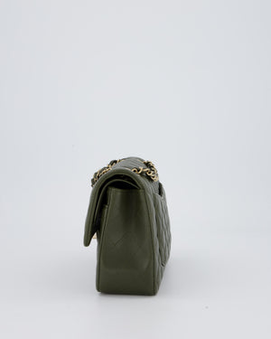 *HOT* Chanel Olive Green Small Classic Double Flap Bag in Lambskin Leather with Champagne Gold Hardware