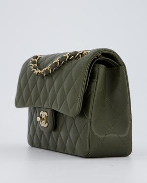 *HOT* Chanel Olive Green Small Classic Double Flap Bag in Lambskin Leather with Champagne Gold Hardware