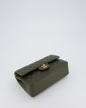 *HOT* Chanel Olive Green Small Classic Double Flap Bag in Lambskin Leather with Champagne Gold Hardware