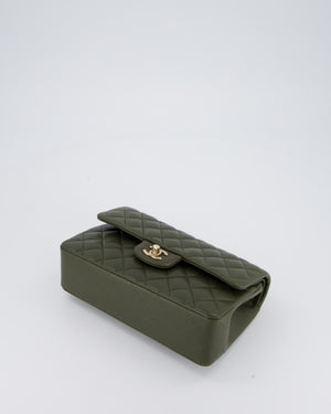 *HOT* Chanel Olive Green Small Classic Double Flap Bag in Lambskin Leather with Champagne Gold Hardware