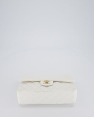 Chanel White Classic Medium Double Flap Bag in Caviar Leather with Champagne Gold Hardware