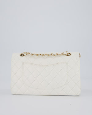 Chanel White Classic Medium Double Flap Bag in Caviar Leather with Champagne Gold Hardware