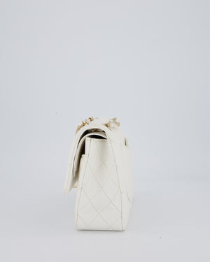 Chanel White Classic Medium Double Flap Bag in Caviar Leather with Champagne Gold Hardware