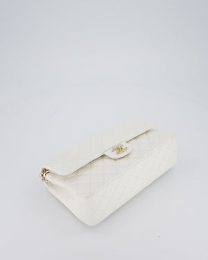 Chanel White Classic Medium Double Flap Bag in Caviar Leather with Champagne Gold Hardware