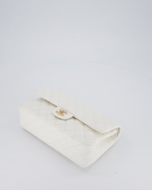 Chanel White Classic Medium Double Flap Bag in Caviar Leather with Champagne Gold Hardware