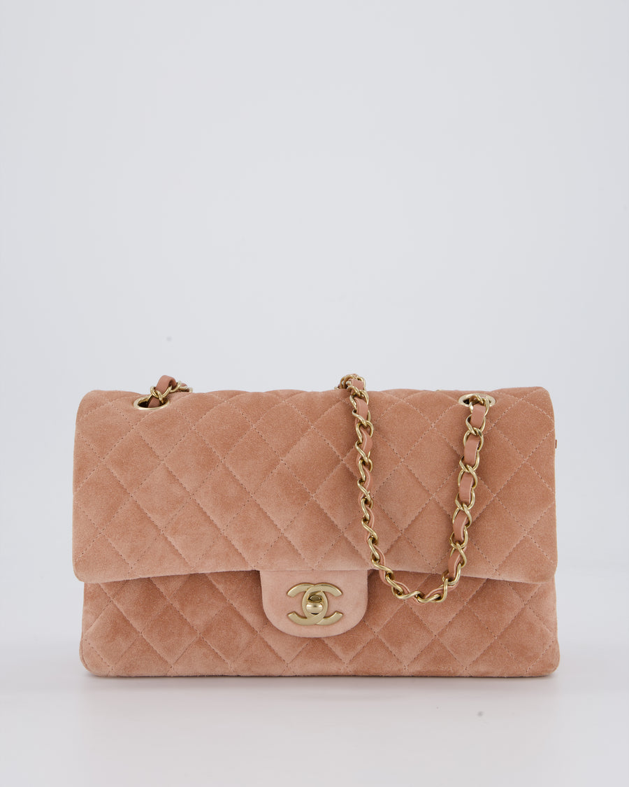 *SUPER RARE* Chanel Caramel Medium Classic Double Flap Bag in Suede Leather with Champagne Gold Hardware