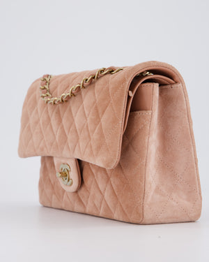 *SUPER RARE* Chanel Caramel Medium Classic Double Flap Bag in Suede Leather with Champagne Gold Hardware