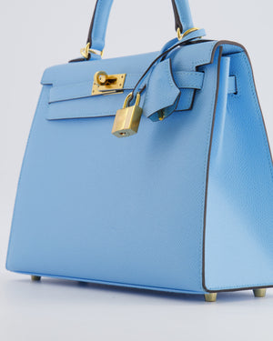 Hermès Kelly 25 Sellier Bag in Bleu Celeste Epsom Leather with Gold Hardware