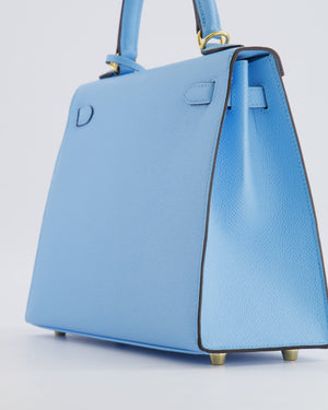 Hermès Kelly 25 Sellier Bag in Bleu Celeste Epsom Leather with Gold Hardware
