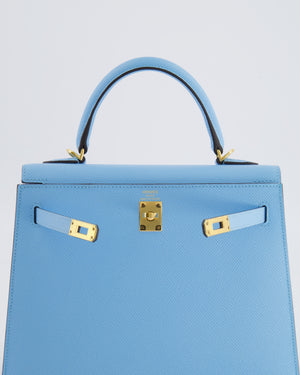 Hermès Kelly 25 Sellier Bag in Bleu Celeste Epsom Leather with Gold Hardware