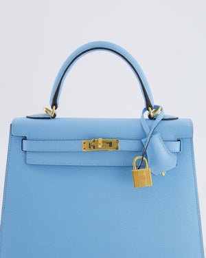 Hermès Kelly 25 Sellier Bag in Bleu Celeste Epsom Leather with Gold Hardware