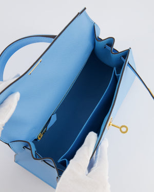 Hermès Kelly 25 Sellier Bag in Bleu Celeste Epsom Leather with Gold Hardware